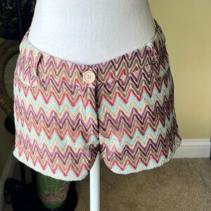 Zig Zag Design Multicolored Tan Pink Blue Shorts